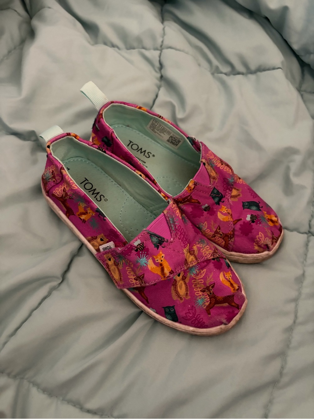 TOMS Kids Pink Animal-Print Canvas Slip-Ons